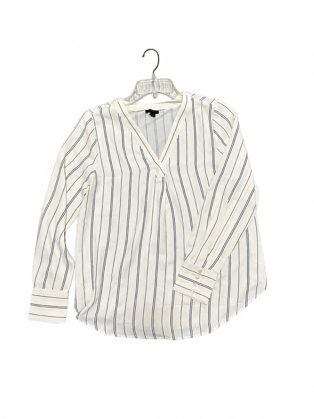 Ann Taylor Striped Blouse Small White Black V-Neck Business Casual Top